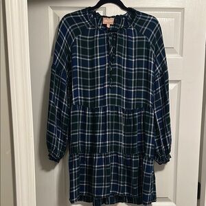 Show Me Your MuMu Plaid Blue, White, and Green Tiered Dress